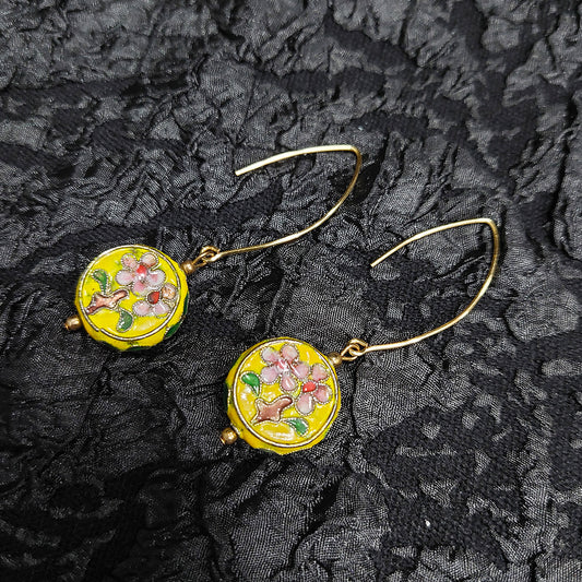 Yellow Floral Cloisonne Earrings