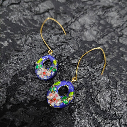 Blue  drop-shaped Floral Cloisonne Bead Earrings