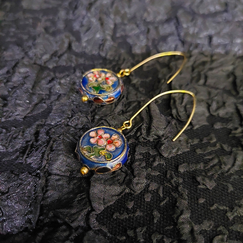 Blue Floral Cloisonne Bead Earrings