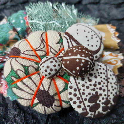 Green & Brown Fabric button brooch